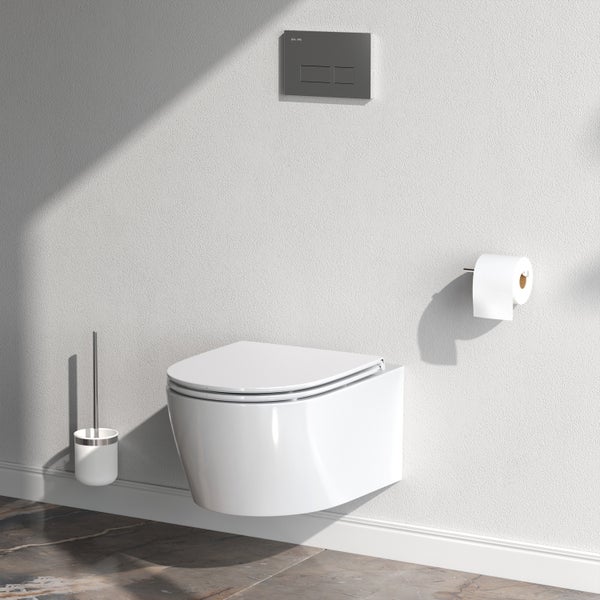 AM.PM Wand-WC Set Tiefspüler offener Spülrand weiß glänzend mit WC-Sitz , Vorwandelement und Betätigungsplatte weiß IIS90101.XB1700