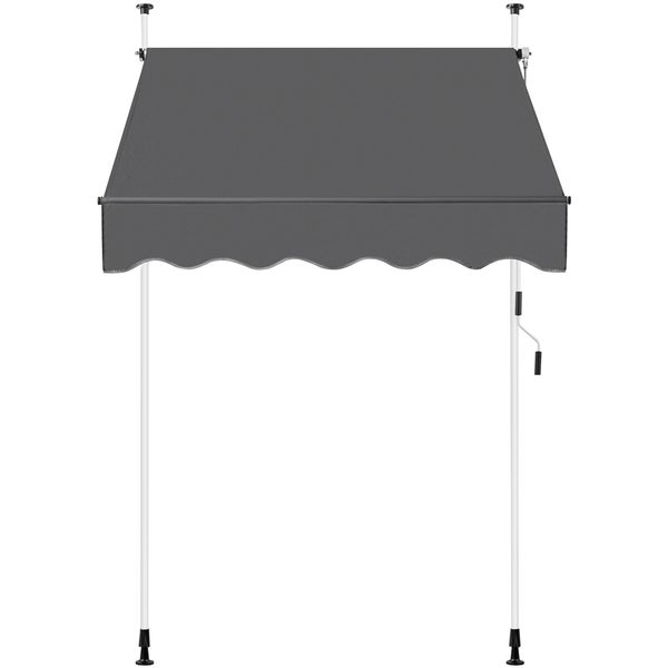 Graue Markise mit weißem Gestell und Kurbelmechanismus