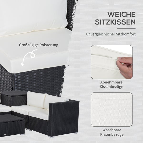 Outsunny 6 tlg. Polyrattan Gartenmöbel Set Sitzgarnitur mit Kissen Sitzgruppe Gartenset Sofagarnitur Lounge Tisch mit Stauraum Stahl Luxus Schwarz+Creme