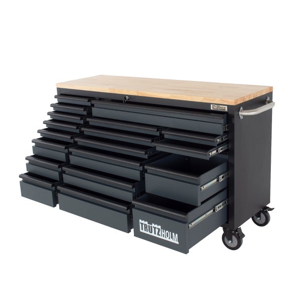 Werkbankwagen mit Holzplatte und mehreren Schubladen