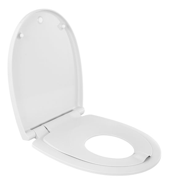 Calmwaters® WC-Sitz Family, Toilettendeckel mit integriertem Kindersitz, einzeln lösbar, Absenkautomatik, 2 Montage-Optionen von oben, abnehmbar, antibakteriell, ovale Klobrille Weiß