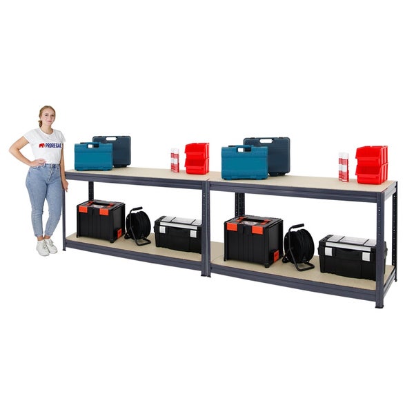 PROREGAL Mega Deal 2x Höhenverstellbare Werkbank DINO HxBxT 90x160x60cm Traglast 600kg Grau, Werktisch, Arbeitstisch