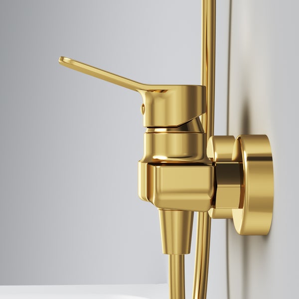 Einhebel-Duscharmatur zur Wandmontage in Gold-Optik.