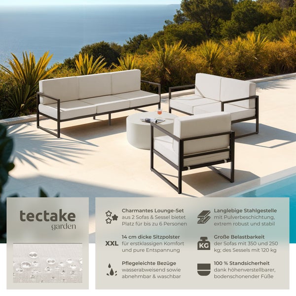 Garten-Loungeset tectake Comosa höhenverstellbare Füße für 6 Personen, Dicke der Sitzpolster 14 cm braun/beige