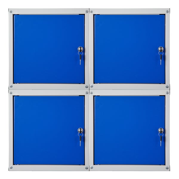 PROREGAL Mega Deal 4x Schließfachwürfel Cubic HxBxT 35 x 35 x 35 cm Grau-Blau