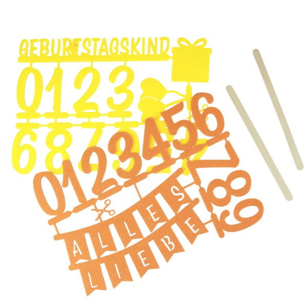 Geburtstagsdeko Set mit Zahlen, Banner und Stäben