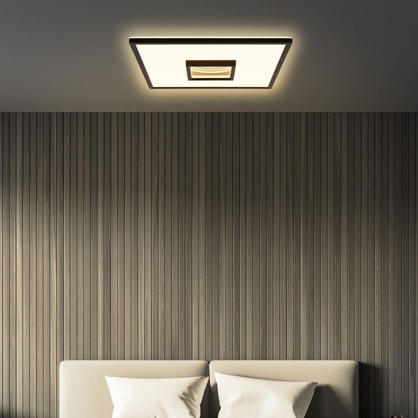 Briloner Toro LED Deckenlampe, Tunneleffekt, 3 Stufen Schaltung, Indirektes Licht, Speicherfunktion, Schwarz, 42 x 42 x 4 cm