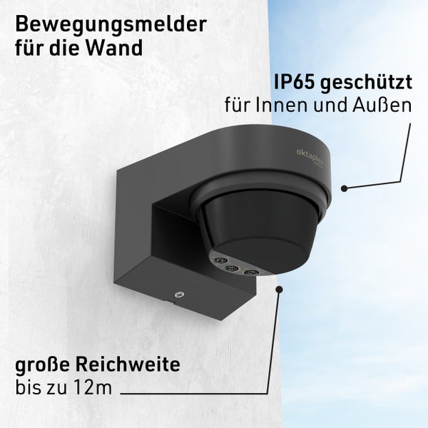 Bewegungsmelder zur Wandmontage mit einer Reichweite von bis zu 12 Metern und Schutzart IP65