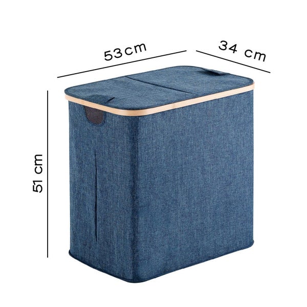 Blauer Wäschekorb aus Bambus und Polyester, 87 Liter