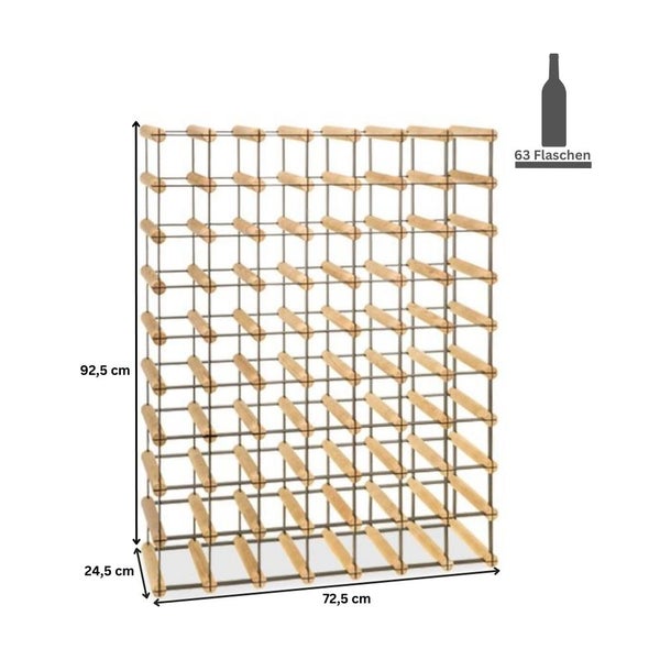 PROREGAL Modulares Weinregal Vinotega Mod Metal HxBxT 92,5 x 72,5 x 24,5 cm 7 x 9 Flaschen Massives Kiefernholz Natur
