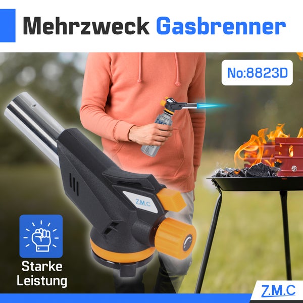 Z.M.C Gasbrenner 1,3kW + 24x Gaskartuschen 227g, Flambierbrenner, Temperatur bis zu 1300°C, Bunsenbrenner Lötbrenner mit Piezozündung, Küchenbrenner mit einstellbare Flamme, Abflammgerät