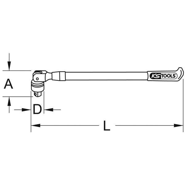 Technische Zeichnung eines Steckschlüssel-Drehmomentschlüssels mit Maßen und KS Tools Logo