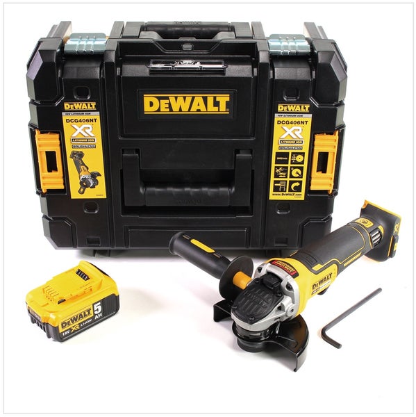 DeWalt Akku-Winkelschleifer DCG406NT mit bürstenlosem Motor, 18 Volt XR Lithium-Ionen Akku, TSTAK Werkzeugkoffer und Zubehör