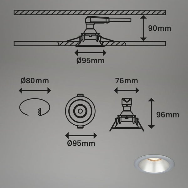 LED Einbauleuchten 3er Set GU10 versenkte Fassung IP23 chrom Ø9,5cm Briloner