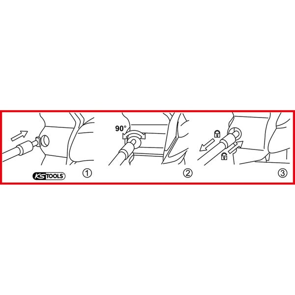 Anleitung zur Anwendung eines Werkzeugs mit Abbildungen und dem KS Tools Logo.