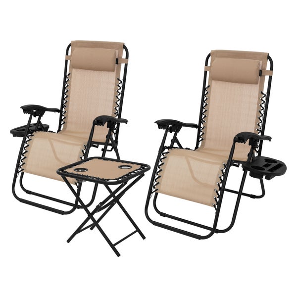 ML-Design 3-teiliges Sonnenliege Set klappbar, Gartenliege Set mit Tisch, Taupe, Liegestuhl mit verstellbarem Kopfpolster & Rückenlehne, wetterfest/Outdoor, Relaxliege Gartenstuhl mit Getränkehalter