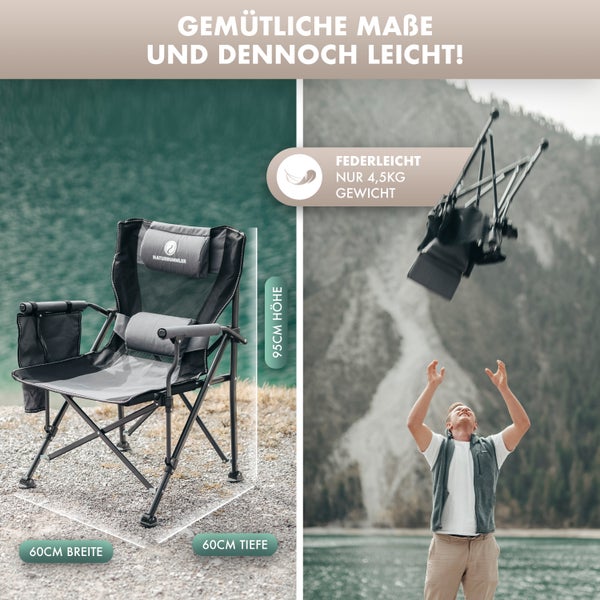 Campingstuhl bis 160kg belastbar - faltbar - eingebaute Taschen- gepolstert mit Sitzkissen