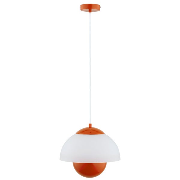 Moderne Hängeleuchte mit kuppelförmigem Lampenschirm aus Glas und Metall für die Innenbeleuchtung.