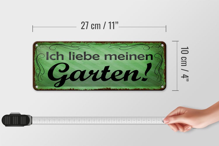 Blechschild Spruch 27x10cm ich liebe meinen Garten Dekoration