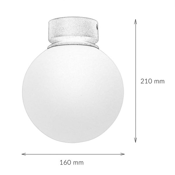 Skizze einer Deckenleuchte mit den Maßen 210 mm Höhe und 160 mm Breite.