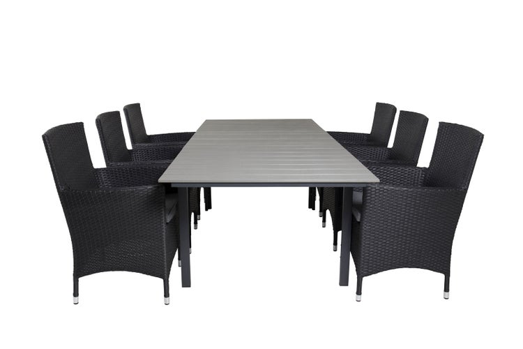 Levels Gartenset Tisch 100x160/240cm und 6 Stühle Malin schwarz, grau. 100 X 160 X 75 cm