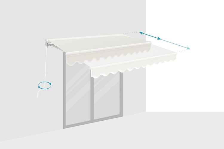 Ausgefahrene Gelenkarmmarkise mit Kurbel