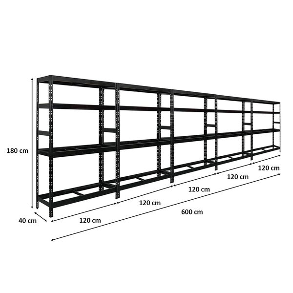 PROREGAL Mega Deal 5x Reifenregal Tiger HxBxT 180x120x40 cm bis zu 12 Reifen auf 2 Ebenen mit 2 Fachboden Schwarz Reifenständer