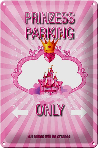 Blechschild Spruch 20x30cm Princess parking only rosa Krone