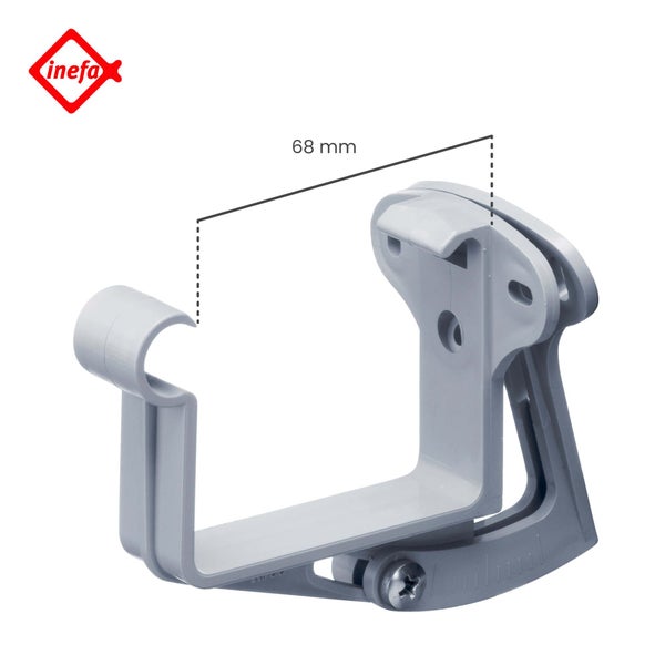 Inefa Logo, verstellbarer Rinnenhalter aus Kunststoff mit einer Breite von 68 Millimeter.