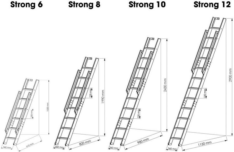 Platzsparende Müllertreppe MGS55 mit Handlauf | 55cm breit | Höhe 280 cm