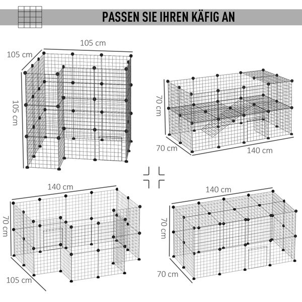 PawHut Gittergehege, Freigehege, 146 x 73 x 73 cm, Metall, Schwarz