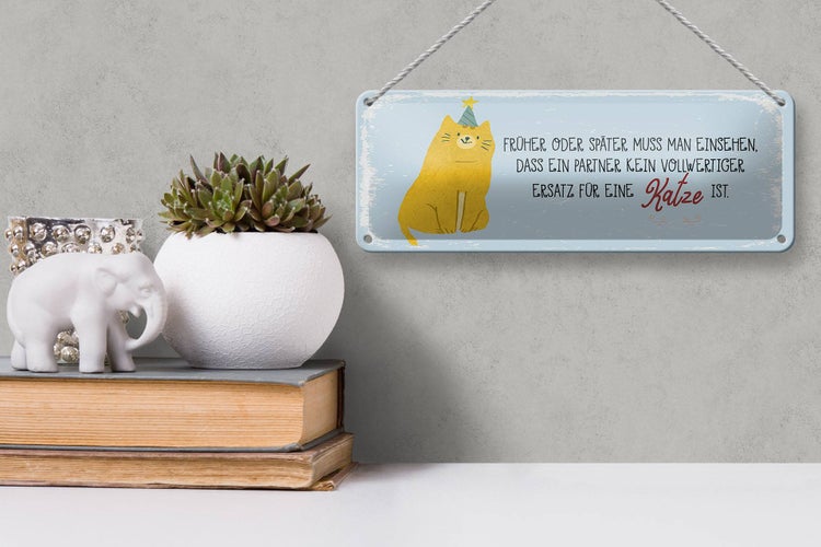 Blechschild Spruch kein Ersatz für eine Katze 27x10cm Dekoration