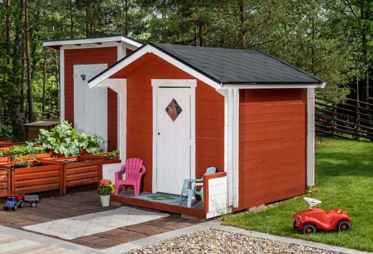 Polhus Alpholz Spielhaus Jenny Kinderspielhaus aus Holz, Kinderhaus mit 19 mm Wandstärke Holzhaus Kinder, Naturbelassen 1,8x2,3m