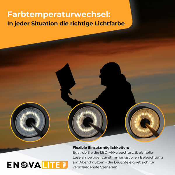 LED Akku Leuchte mit verschiedenen Lichtfarben im Einsatz.