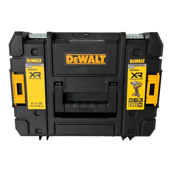 DeWalt TSTAK II Werkzeugkoffer für 18 Volt Lithium-Ionen Akku Schlagschrauber DCF891 mit Tragegriff und robusten Verschlüssen.