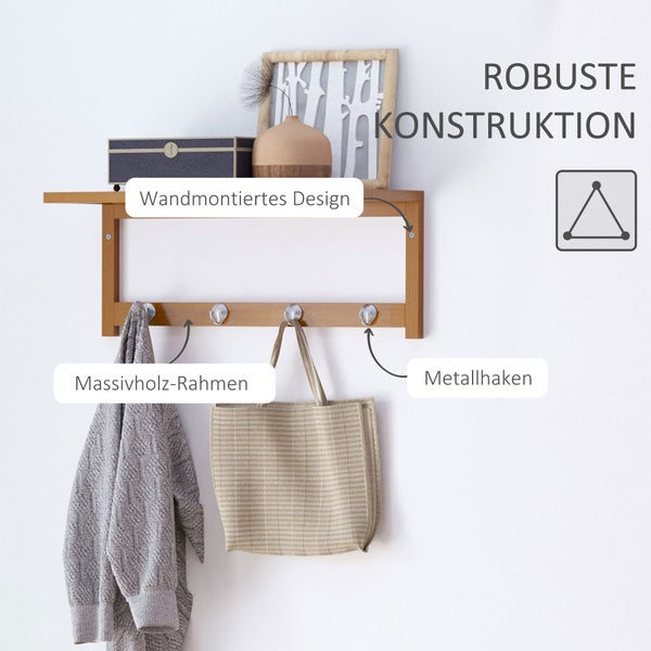 Garderobe aus Bambus mit vier Haken und Ablage