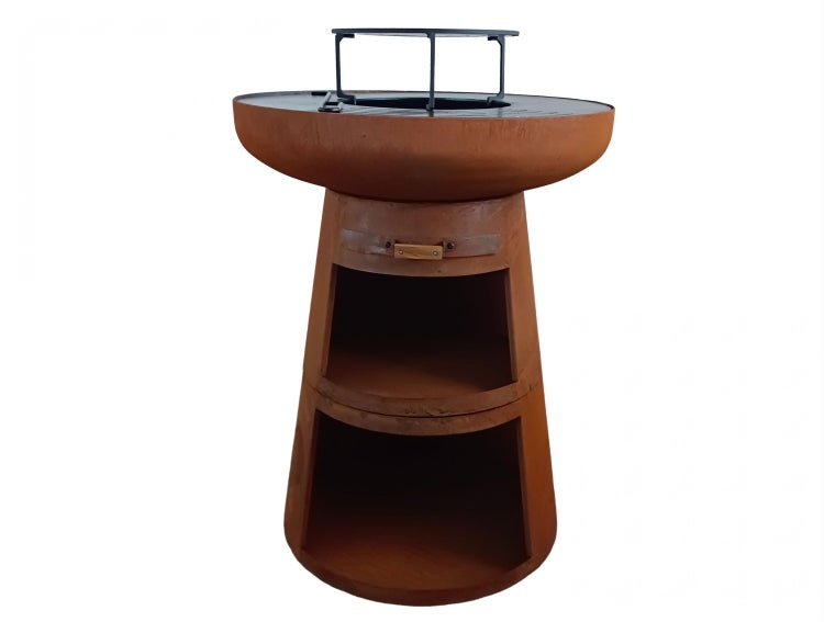 Feuerstelle mit Stauraum für den Garten