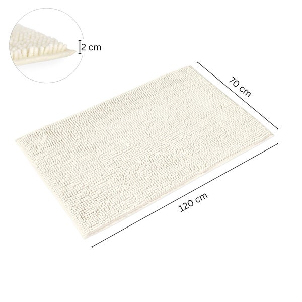 Badematte mit Struktur, Maße 120 mal 70 Zentimeter, Florhöhe 2 Zentimeter.