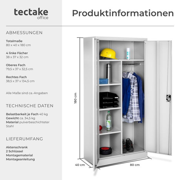 Aktenschrank aus Stahl mit Ablagefächern und Kleiderstange