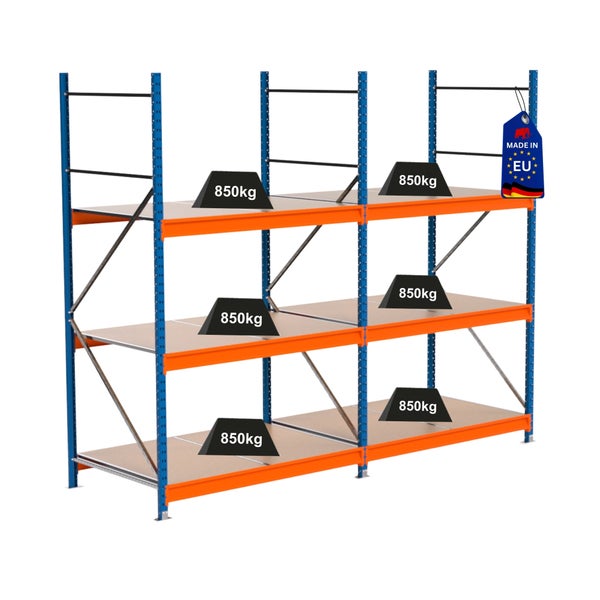 Regal mit einer Traglast von 850 Kilogramm und Hergestellt in der EU Kennzeichnung