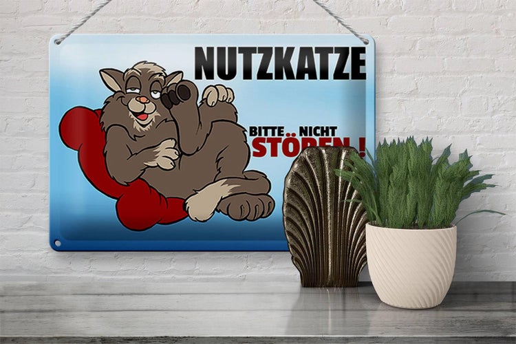 Blechschild Spruch 30x20cm Nutzkatze bitte nicht stören blaues
