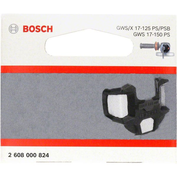 Bosch Logo. Staubschutzfilter aus schwarzem Kunststoff und Metall für Winkelschleifer Modelle GWS 17-125 und GWS 17-150.