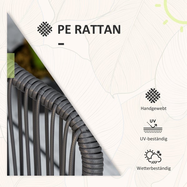Outsunny 3-teilige Rattan Gartenmöbel-Set Sitzgruppe, Gartengarnitur mit 2 Gartenstühlen, Beistelltisch mit Hartglasplatte, Kissen, für Balkon, Terrasse, Stahl, Dunkelgrau