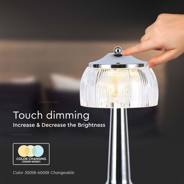 V-TAC VT-1048-C - Wiederaufladbare Tischlampen - Chrom - IP20 - 1W - 55 Lumen - 3IN1