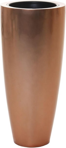 Hoher runder Pflanzkübel in konischer Form mit glänzender Kupferoberfläche.