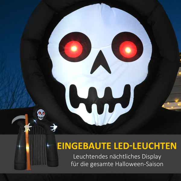 HOMCOM Halloween aufblasbarer Sensenmann-Torbogen, 2,85 m Große, mit LED-Beleuchtung, Partydekoration für Innen- & Außenbereiche, 230L x 65B x 285H cm, Polyester, Schwarz