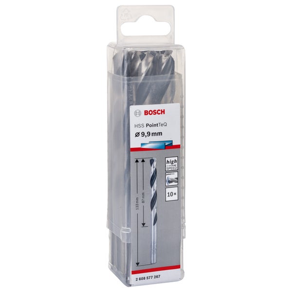 Bosch HSS PointTeQ Metallbohrer Set mit 9,9 mm Durchmesser, 10 Stück in transparenter Verpackung