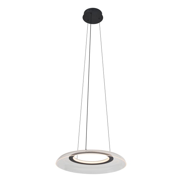 Hängelampe mit ringförmigem Schirm und filigranen Aufhängungskabeln