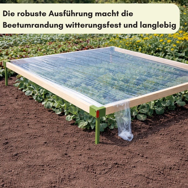 Hochbeet mit Folientunnel zum Schutz der Pflanzen
