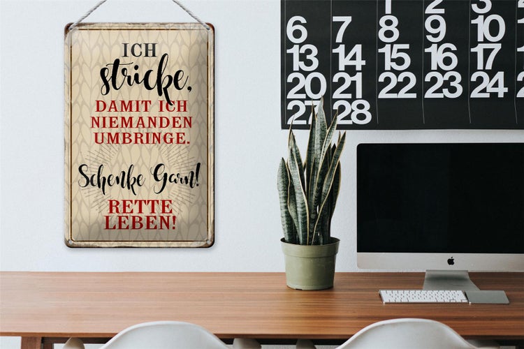 Blechschild Spruch 20x30cm ich stricke niemanden umbringe